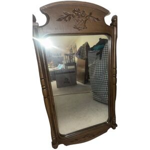 VTG Wall Hanging Mirror Wood Look Home Decor Dart Syroco HOMCO Floral Leaf HLN